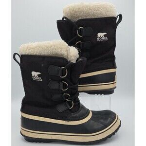 Sorel Womens Size 7.5 Black Caribou Sherpa Waterproof Winter Boots EUC